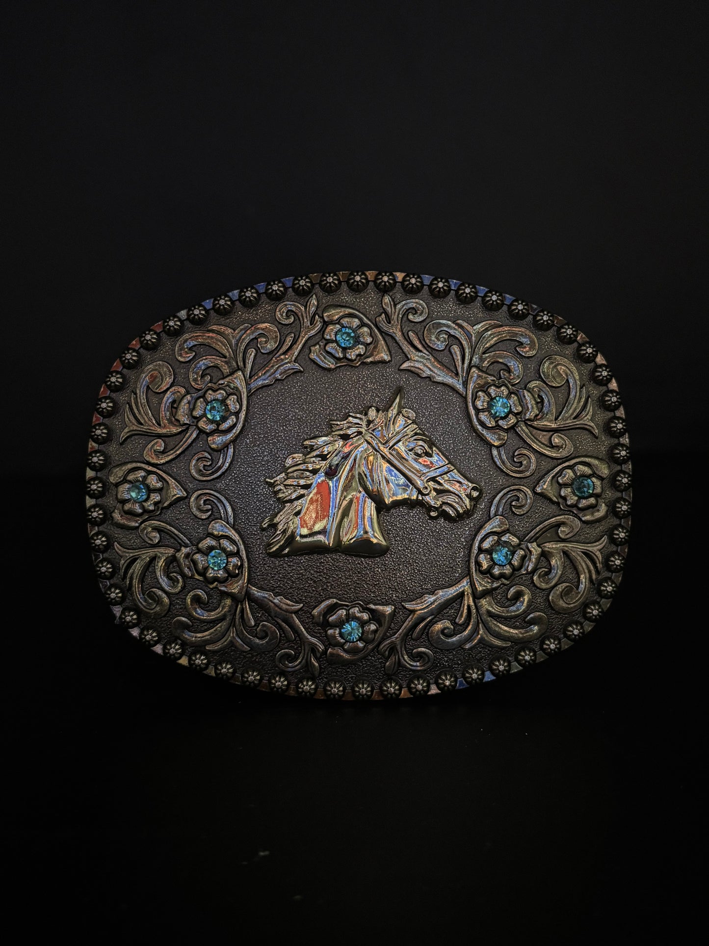 HEBILLA SEMI OVALADA PIEDRAS AZULES