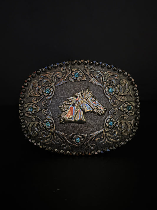 HEBILLA SEMI OVALADA PIEDRAS AZULES