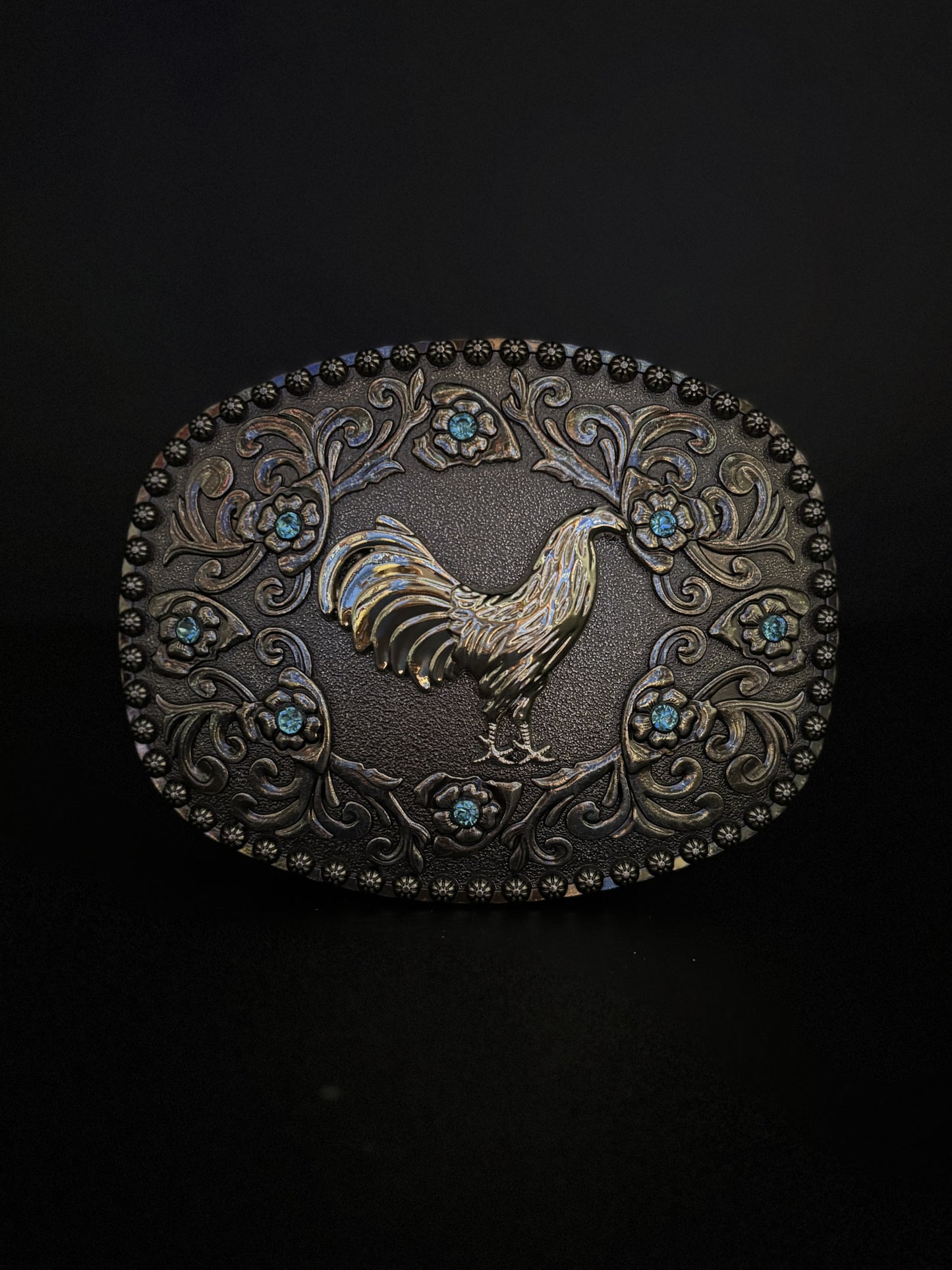 HEBILLA SEMI OVALADA PIEDRAS AZULES